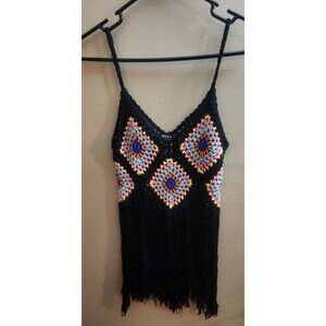 Hera Crocheted Boho Bohemian Festival Hippie Girl Fringe Tank Top S/M